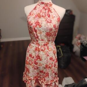 Elegant Floral Halter Mini Dress